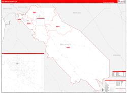 San Benito County, CA Wall Map Zip Code Red Line Style 2024